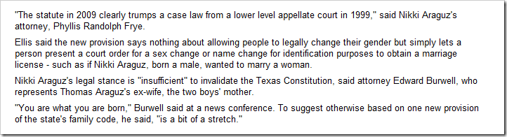 Houston Chronicle, August 3, 2010 – Texas Constitution says nothing about “sex change” 