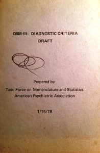 Cover of DSM-III draft | Courtesy of the Houston Trans Archive